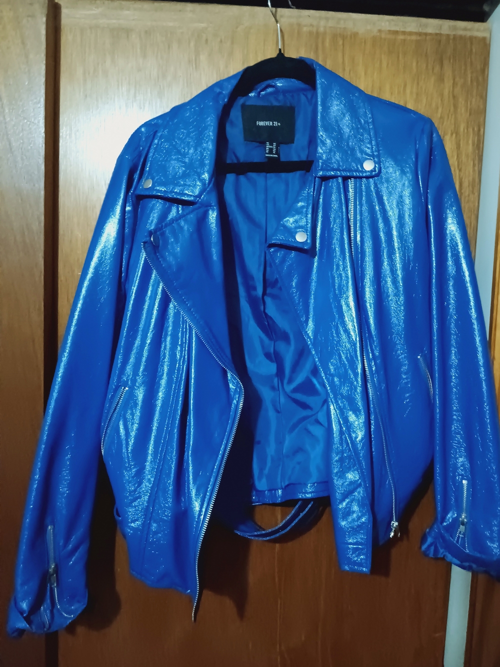 Forever 21 Vibrant Royal Blue Shiny Moto Jacket